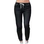 Womens Pants Women's Lace Up High Elastic Washed And Closed Leg Casual Denim Pants